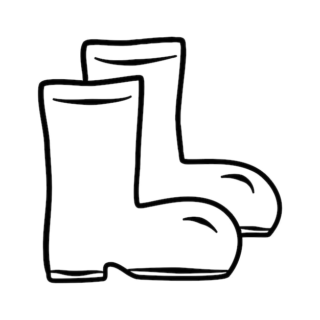 Doodle-gummi-stiefel handgezeichneten gartenschuhe vektorillustration isoliert auf weißem hintergrund