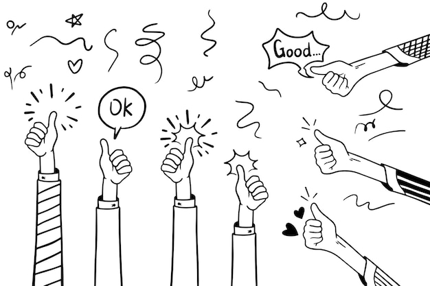 Vektor doodle hände hochhände klatschen applaus gesten gratulation business vector illustration