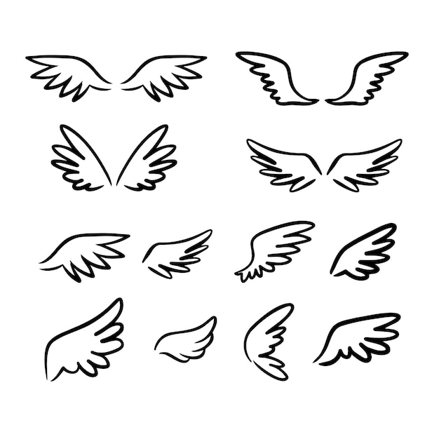 Vektor doodle handgezeichnete skizze engelsflügel linienflügelzeichnung