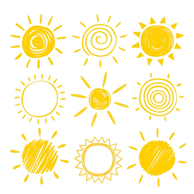 Doodle handgezeichnete Sonnenzeichnungen