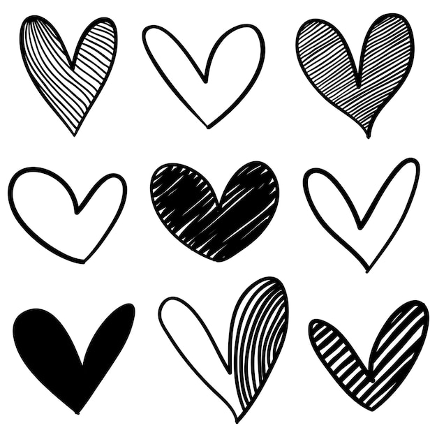 Doodle Hearts handgezeichneter Liebesherzen Vektorillustration