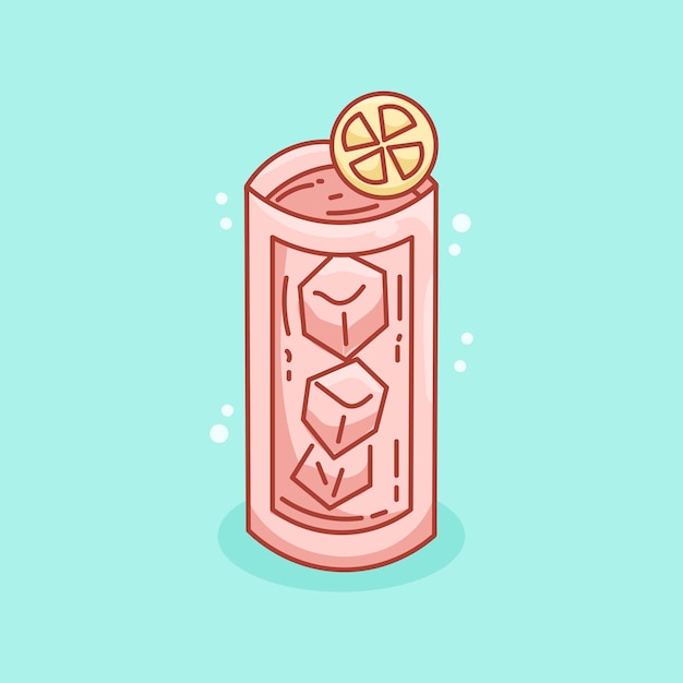 Doodle illustration eines glases ice lemon tea