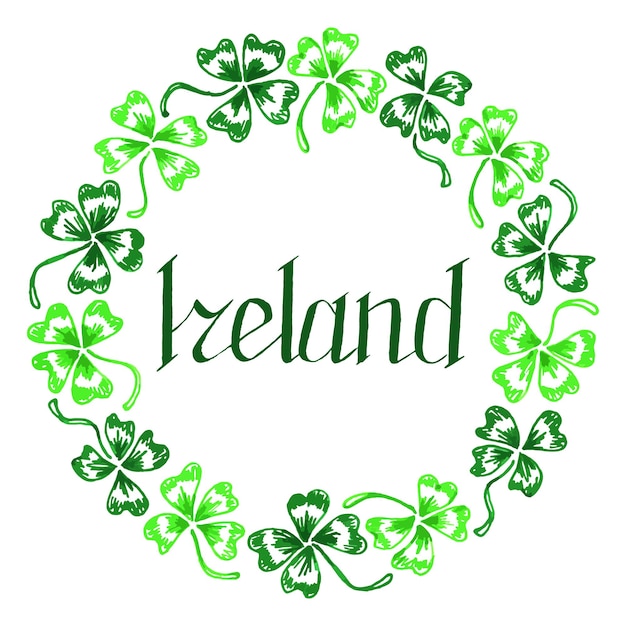 Doodle irland grüner klee shamrock kreis kranz schriftzug vektorlinie kunst isoliert