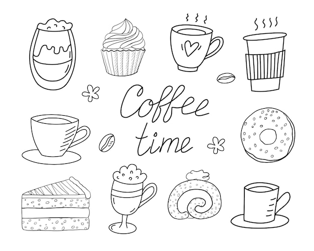 Doodle Kaffeezeit Süßigkeiten Kaffee Text