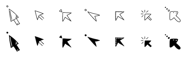 Doodle-Klick-Ikonensatz Handgezeichneter Maus-Cursor-Knopf Digitaler Pfeilzeiger für die Website-Computer-App