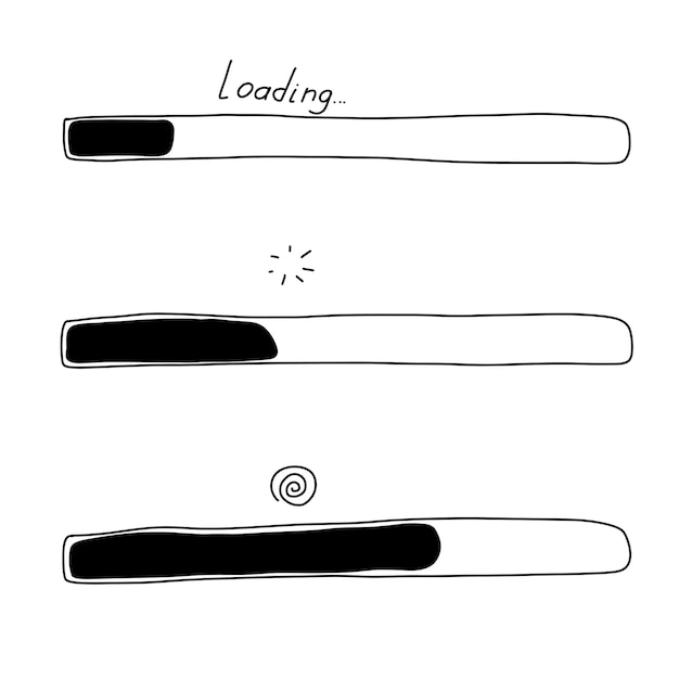 Vektor doodle-ladeleiste im skizzenstil. handgezeichneter ladevorgang. doodle-ladeleiste. laden des webs