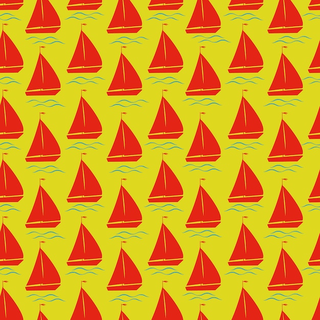 Vektor doodle maritimes nahtloses vektormuster einfache schiffssilhouette hintergrund regatta endlose textur