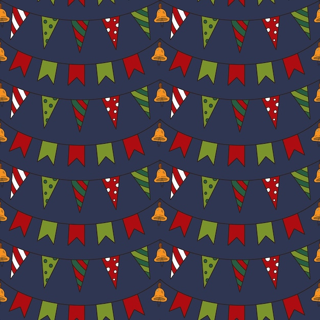 Vektor doodle musterdesign weihnachtsgirlanden mit jingle bells