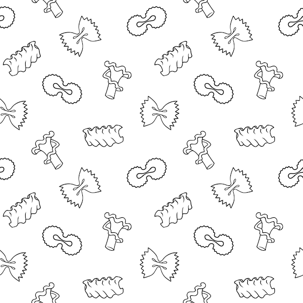 Vektor doodle nahtloses muster mit farfalle campanelle pasta illustrationen hand gezeichneten lebensmittelverpackungsdruck