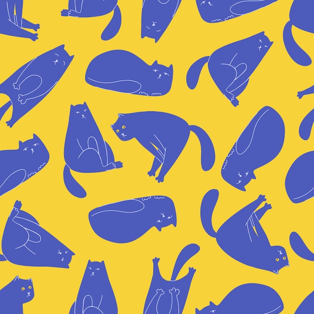 Doodle nahtloses Muster mit Katzen für Dekorationsdesign Nahtloses Muster aus dekorativen Textilien