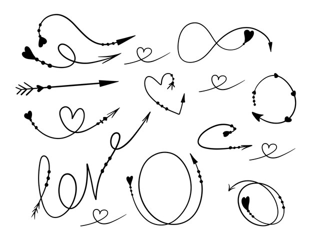 Doodle Pfeile Hand zeichnen minimale dünne Linie Pfeile Designvorlage Business Cursor Sammlung für Präsentation und Infografik
