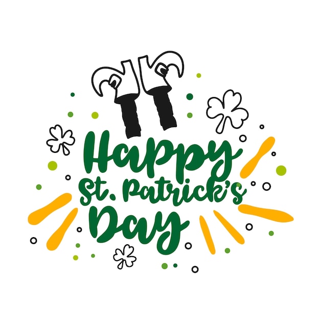 Doodle-postkarte auf weißem hintergrund happy saint patricks day leprechaun