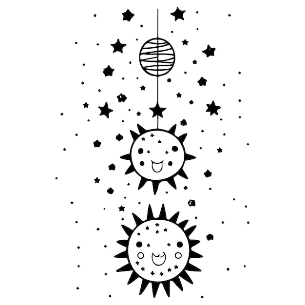 Vektor doodle raum kinder hängen stern planet illustration skizze zeichnung