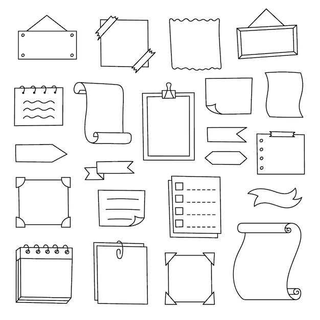 Doodle set handgezeichnete Elemente für Tagebuch und Planer Sammlung von Dekorationsrahmen