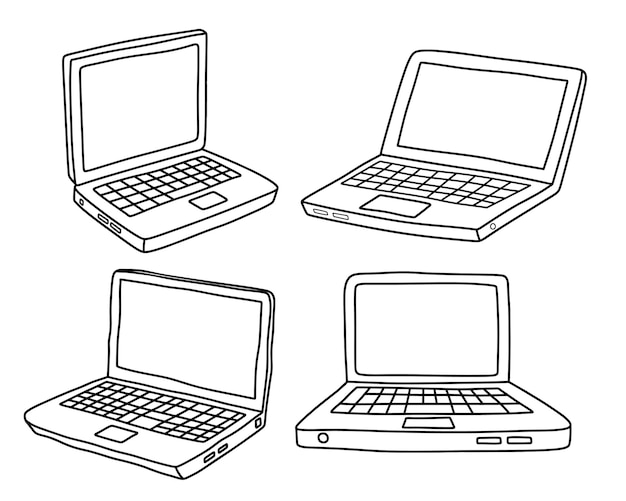 Vektor doodle-set mit niedlichen laptops