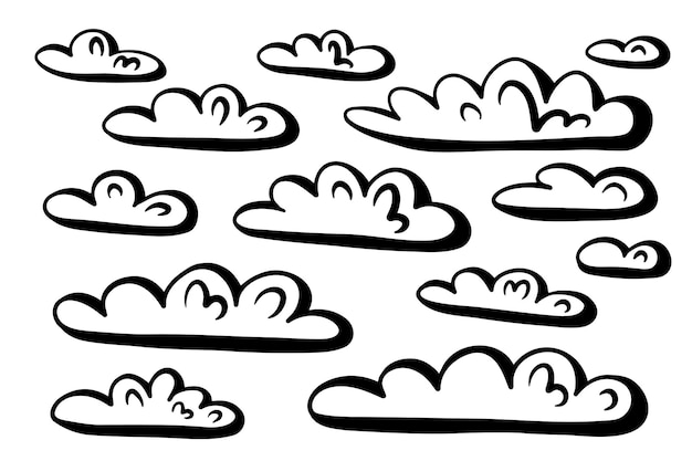 Vektor doodle-set von handgezeichneten wolken, die für das konzeptdesign isoliert wurden