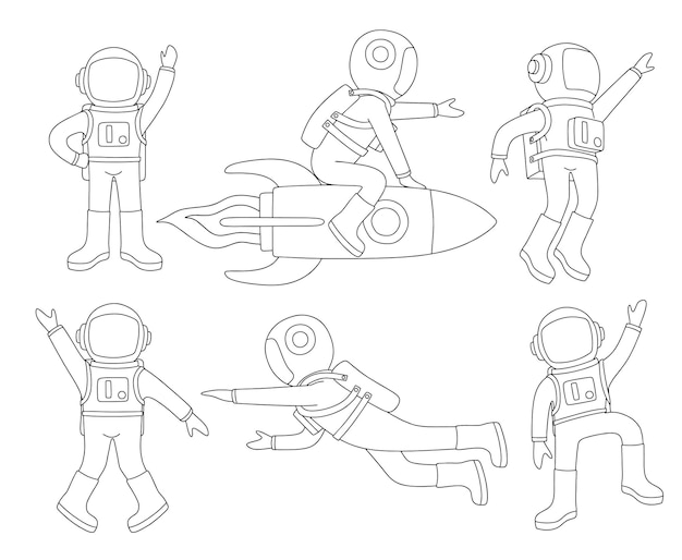 Doodle-set von niedlichen astronauten