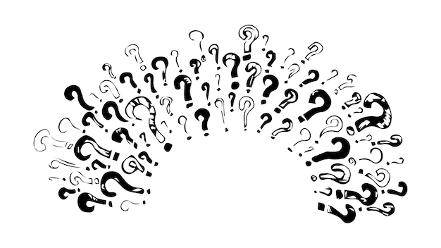 Doodle-Sketch-Stil von Fragezeichen Fragezeichen Kreis um handgezeichneten Konzeptrahmen