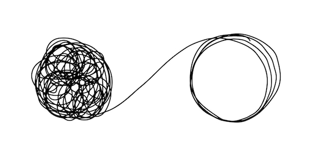 Doodle-Skizzenstil von handgezeichneter Verwirrungs-Klarheits-Vektorillustration für Konzeptdesign Vereinfachung der komplexen unordentlichen Linie wie auf harte und einfache Weise