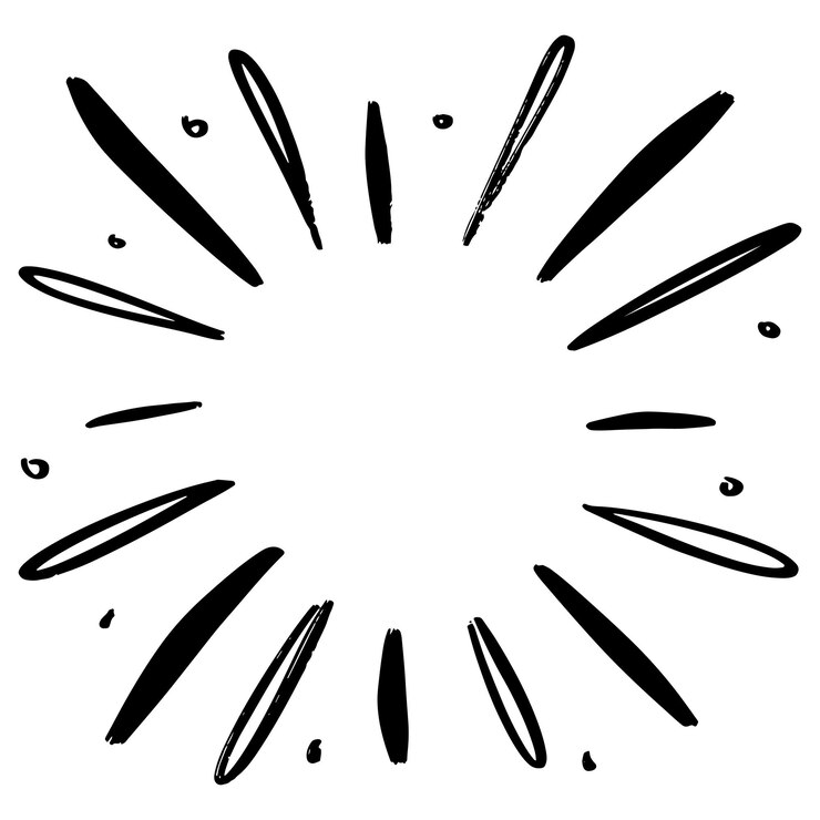 Vektor doodle-skizzenstil von starburst sunburst element fireworks black rays comic-explosionseffekt strahlende radiale linien cartoon handgezeichnete illustration für konzeptdesign