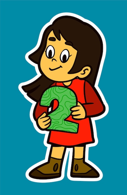 Doodle Sticker Illustration eines Kindes, das eine Nummer hält