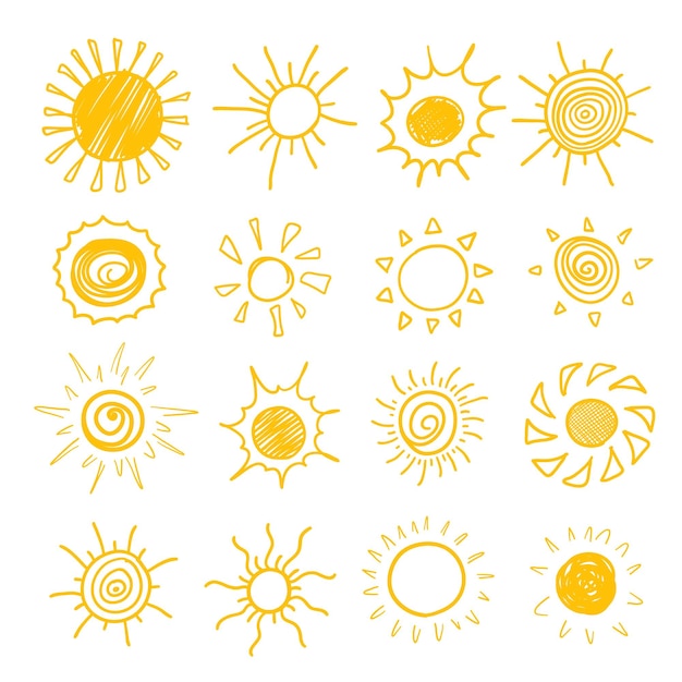 Doodle sun set Verschiedene handgezeichnete Sonnen