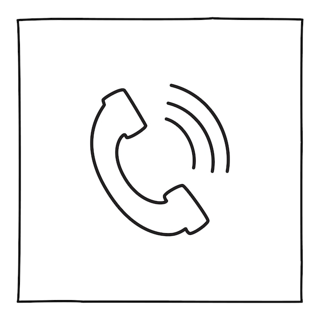 Doodle telefonanrufsymbol oder logo, handgezeichnet mit dünner schwarzer linie. isoliert auf weißem hintergrund. vektor-illustration