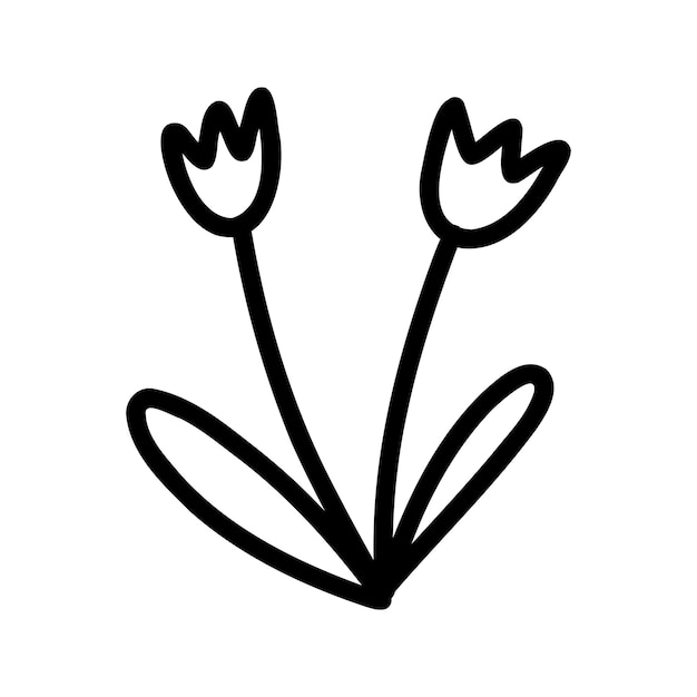 Doodle Tulpen schwarzer Umriss auf weißem Hintergrund. Waldblume pflanzen