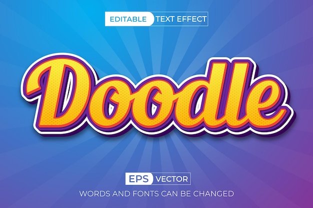 Doodle Typographie Vektor-Stil Cartoon-Text-Effekt