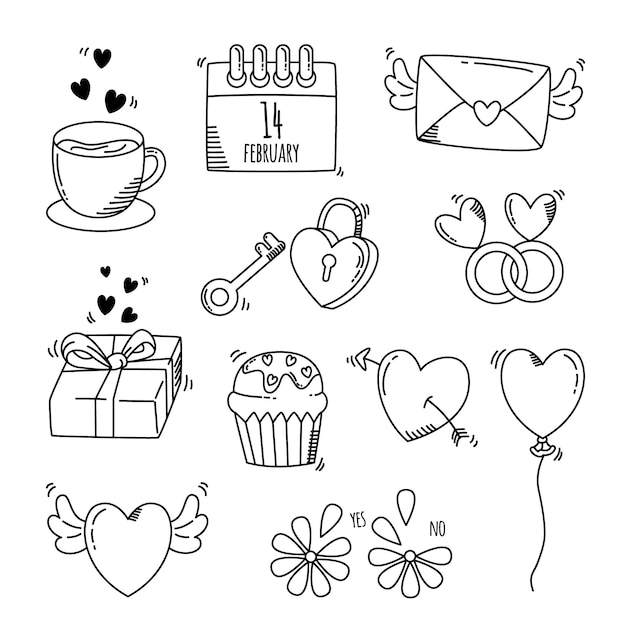 Doodle valentinstag element sammlung