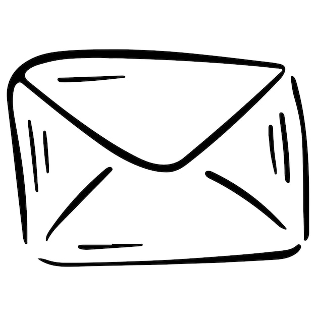 Doodle-vektorbriefumschlag handgezeichnetes logo oder symbol mit dünner schwarzer linie