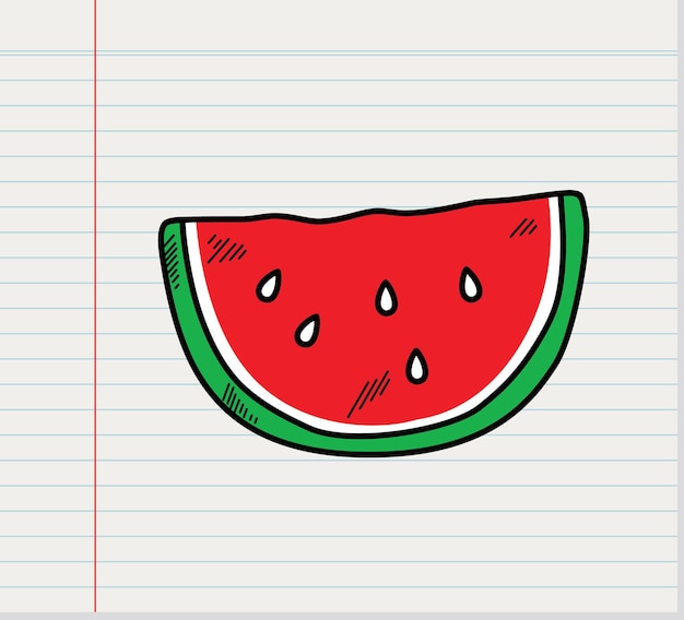 Doodle wassermelonenstücke auf weißem papierhintergrund