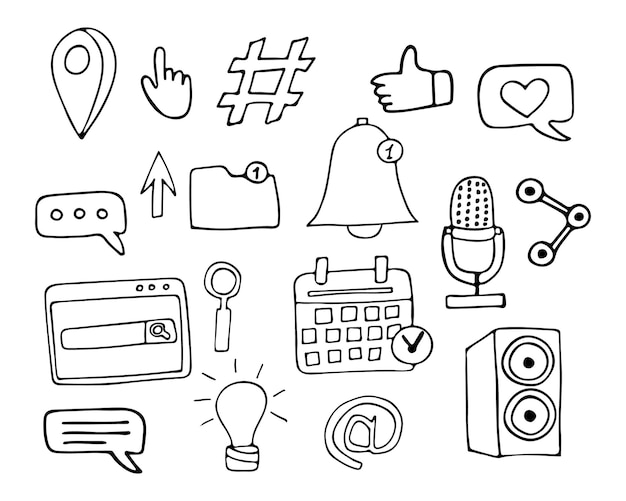 Doodle-web-icons-sammlung im vektor. handgezeichnete web-icons-sammlung im vektor.