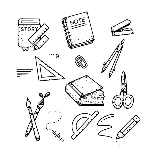 Doodle-Werkzeuge zum Zeichnen und Schreiben von Strichzeichnungen für Element-Cliparts
