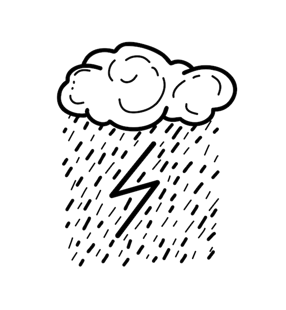 Doodle-Wetter-Symbol Blitzwolke Regen Gewitter Vektor-Illustration