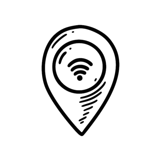 Vektor doodle wifi-lokations-symbol drahtlose satelliten-internet-verbindung punkt