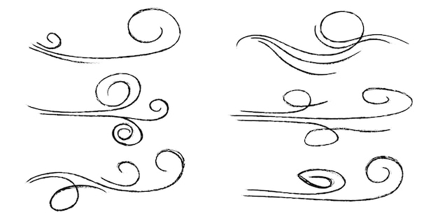 Vektor doodle-windstoß-böen-design isoliert auf weißem hintergrund, handgezeichnete vektorillustration
