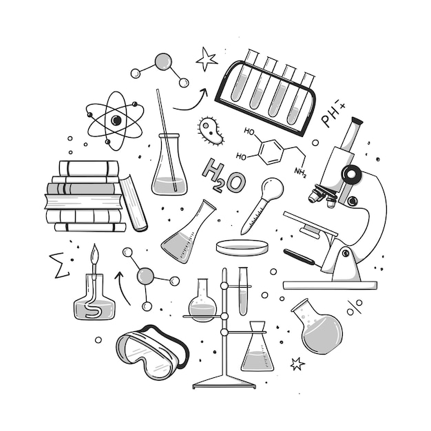 Vektor doodle wissenschaft chemie bildung schule handgezeichneter doodle-stil vektor handgezeichneter linie