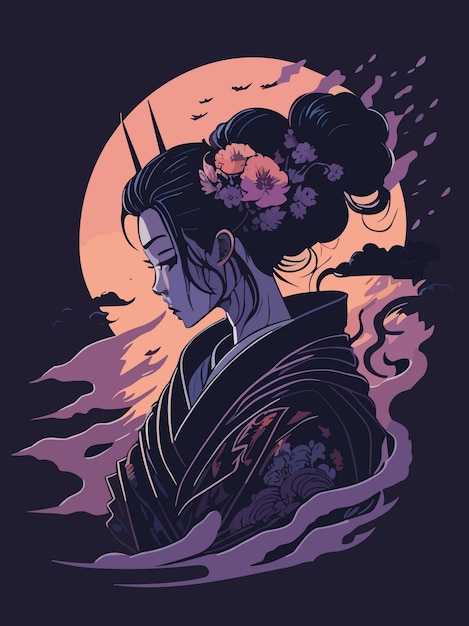 Vektor dope gotisches digitales kunstwerk eines japanischen geisha-illustrationsvektorplakatdesigns