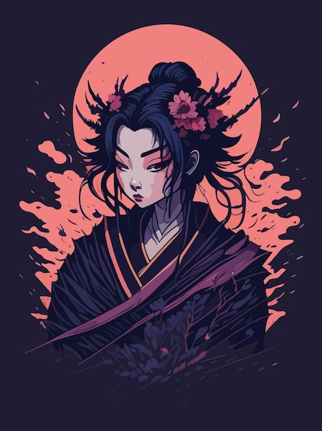 Dope gotisches digitales Kunstwerk eines japanischen Geisha-Illustrationsvektorplakatdesigns