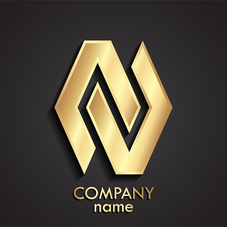 Vektor doppelgeometrische 3d-form mit goldenem logo
