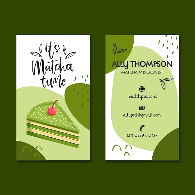 Doppelseitige visitenkarte von matcha desserts