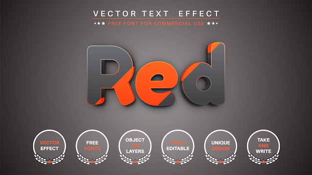 Vektor doppelter roter bearbeitbarer texteffekt-schriftstil