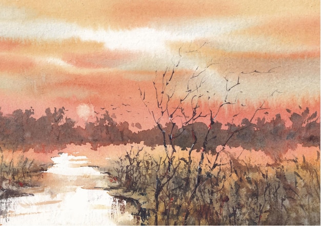 Dorf canel aquarell kunstdesign mit natur