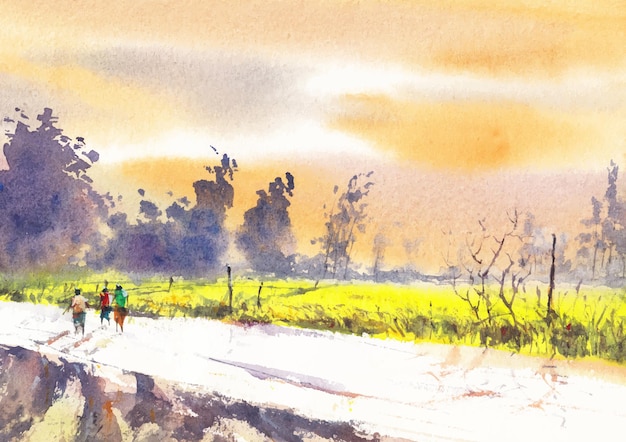 Dorf Natur Aquarell Malerei Kunst