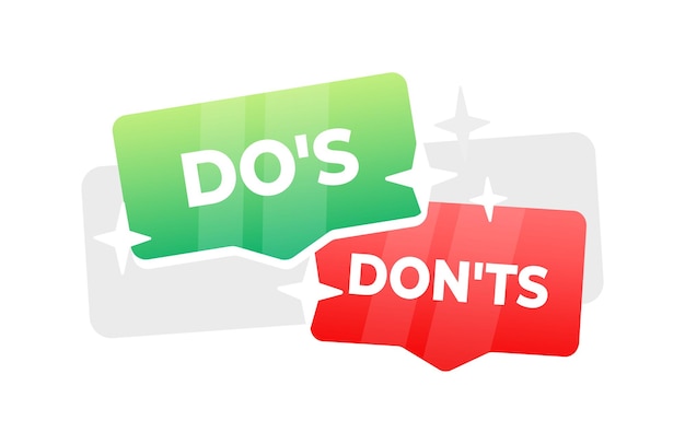 Dos und Donts Sprachblasenbanner Werbe- und Werbelabel Vektorillustration
