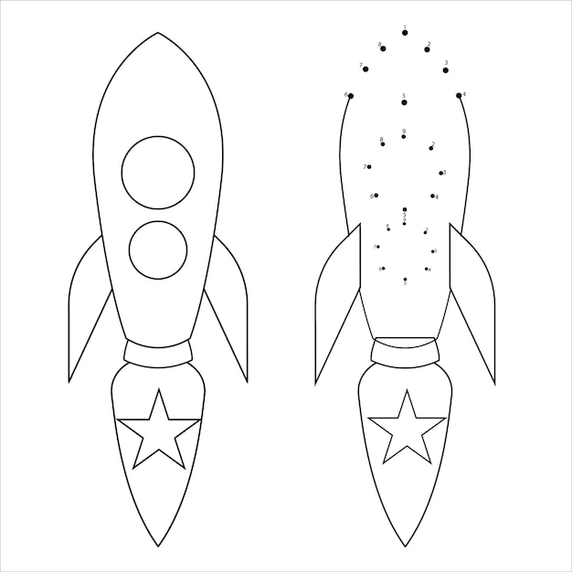 Vektor dot-to-dot-rocket zeichnungsseite