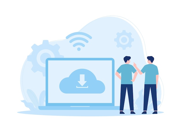 Download-Management auf dem Cloud-Konzept flache Illustration