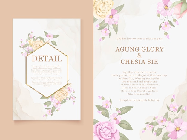 Download schöne hochzeitseinladungskarte mit rosen und blatt