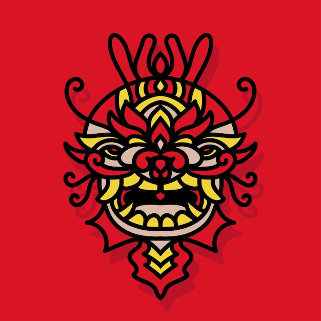 Vektor drache oder löwe chinesisches neujahr süßes doodle-stil